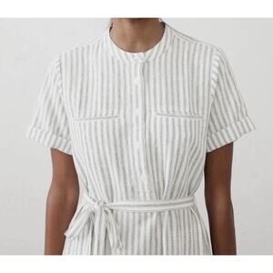 Banana Republic XXL Utility White Striped Linen Blend Midi Shirt Dress Belted 2X